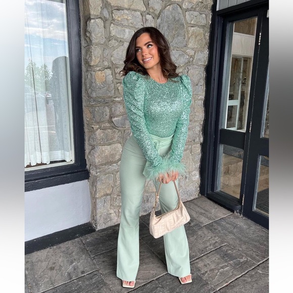 NEW SEASON Lavish Alice feather and sequin embellished jumpsuit missing belt - Picture 3 of 13